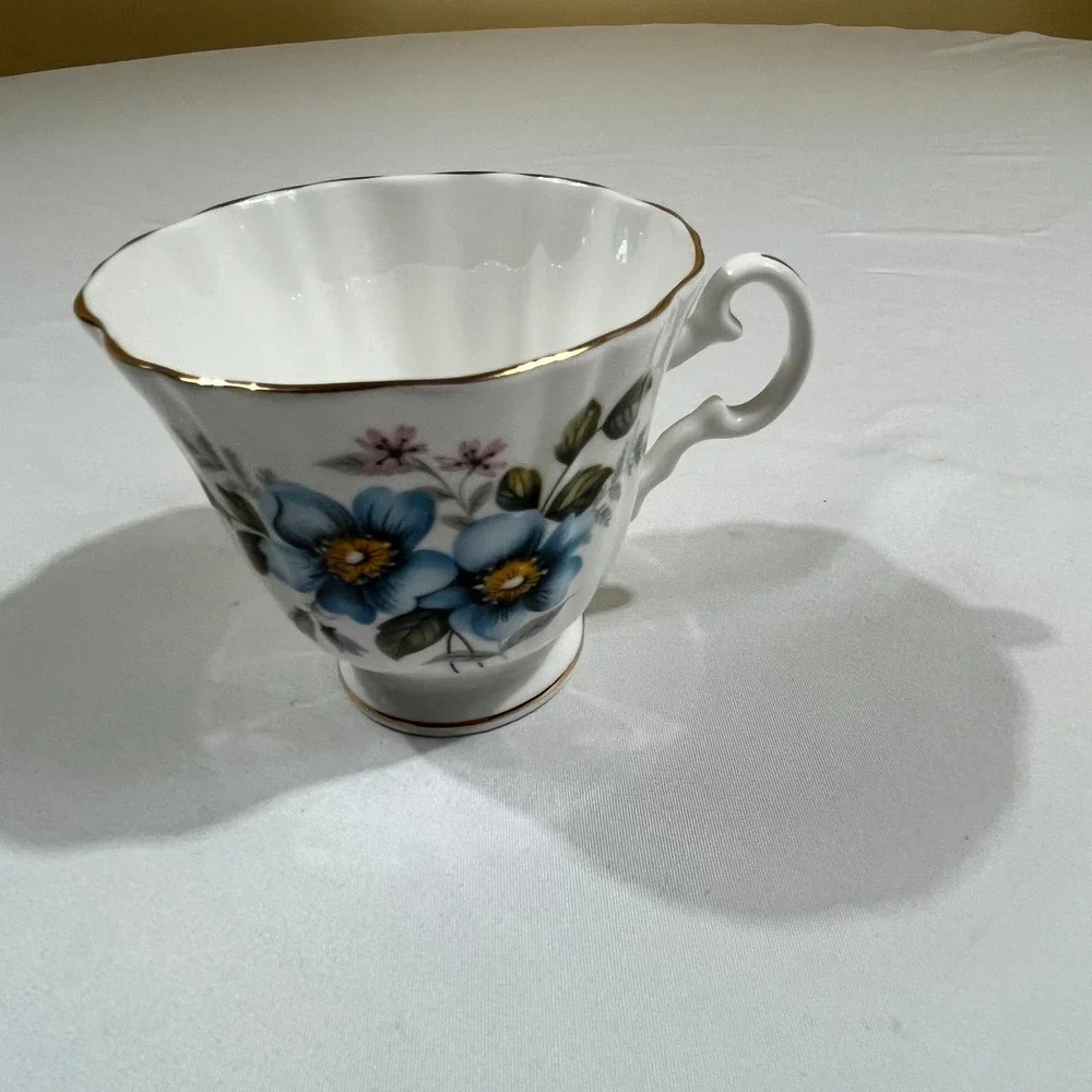 Royal Grafton Tea Cup Saucer Set White Blue Floral Gold Trim England